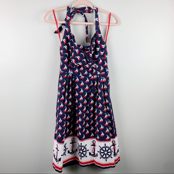 Anthropologie Postmark Windward Sailboat Nautical Halter Dress Size 0 - Picture 1 of 9